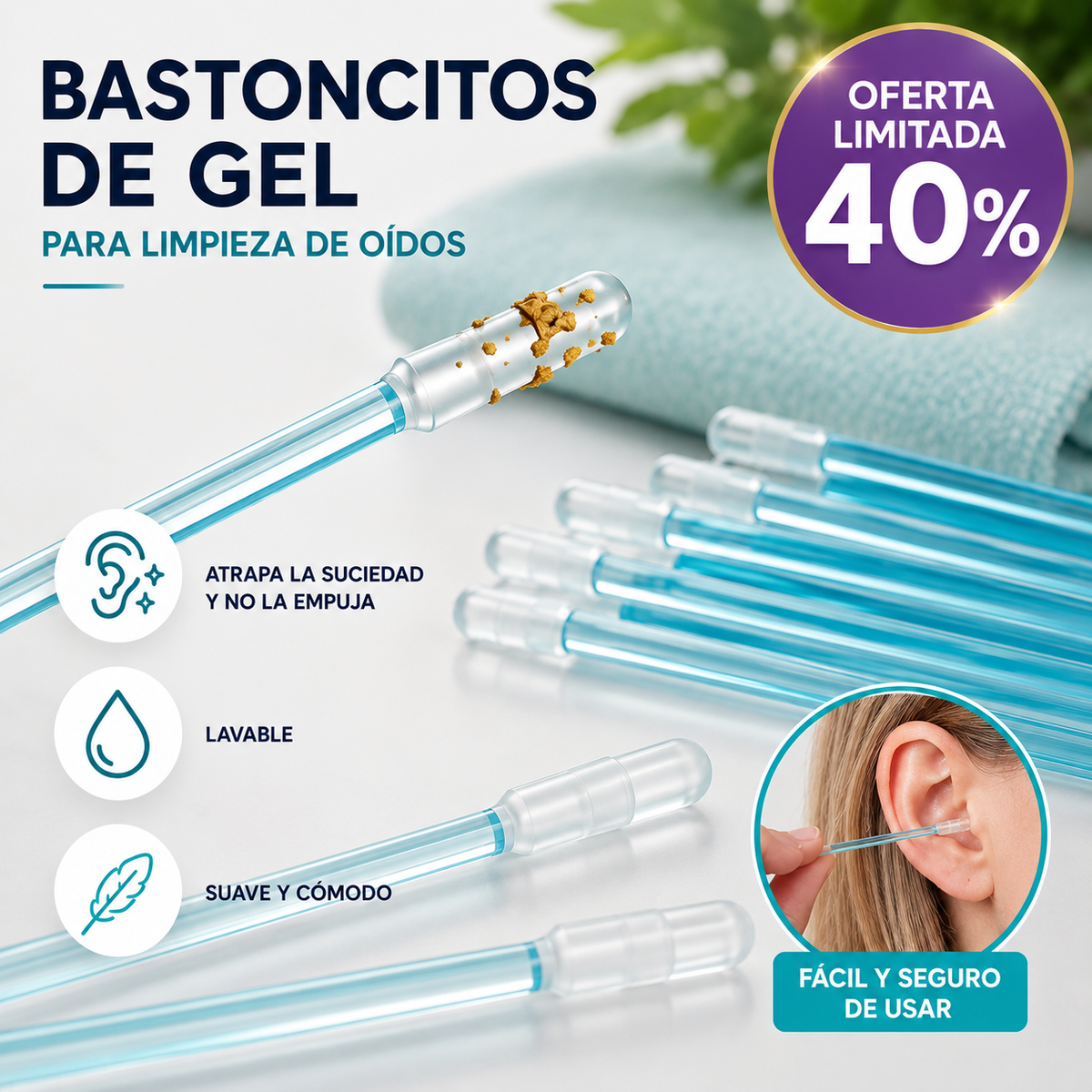 CleanGel™ - Bastoncitos de Gel para Oídos (Pack 24 unidades)